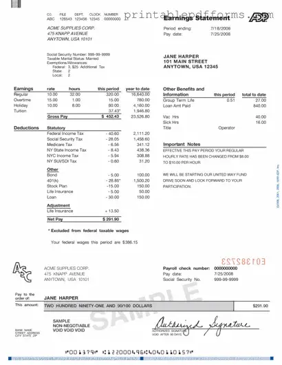 Fill a Valid Adp Pay Stub Form