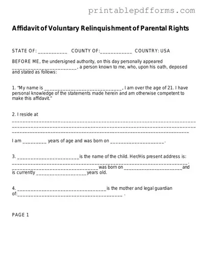 Fill a Valid Affidavit Parental Rights Form