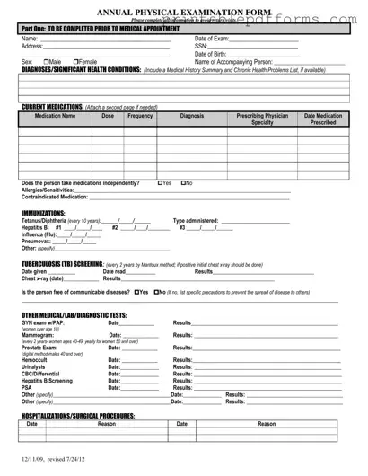 Fill a Valid Annual Physical Examination Form