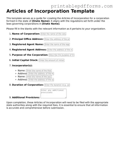 Blank Articles of Incorporation Form