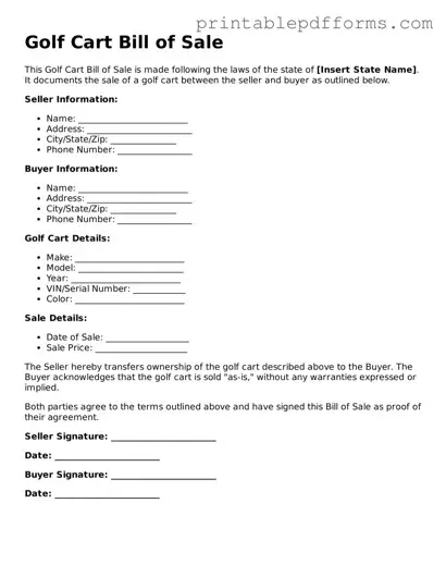 Blank Golf Cart Bill of Sale Form