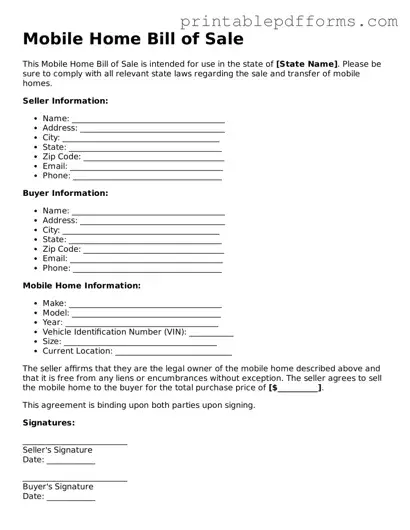 Blank Mobile Home Bill of Sale Form