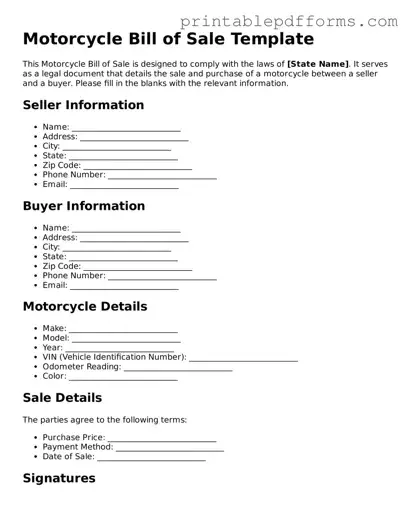 Blank Motorcycle Bill of Sale Form