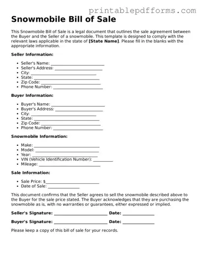 Blank Snowmobile Bill of Sale Form