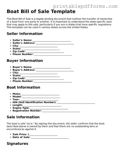 Blank Boat Bill of Sale Form