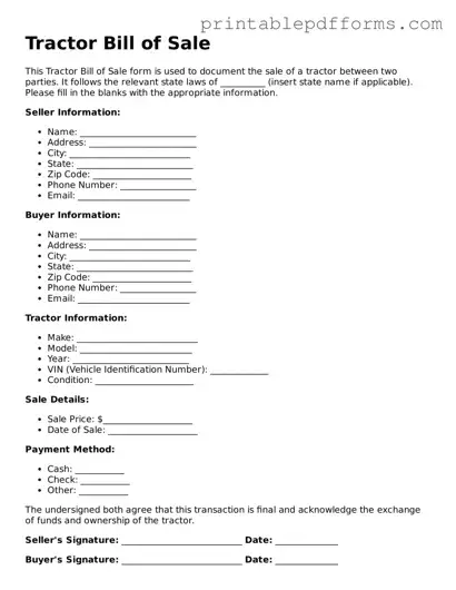 Blank Tractor Bill of Sale Form