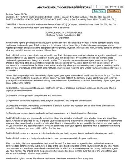 Fill a Valid California Advanced Health Care Directive Form