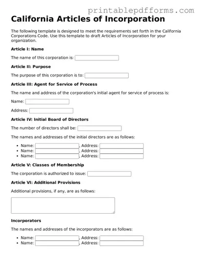 California Articles of Incorporation Document