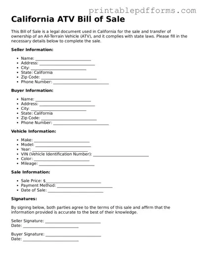 California ATV Bill of Sale Document