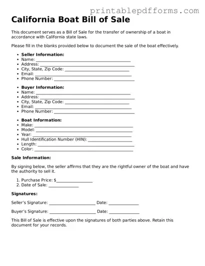 California Boat Bill of Sale Document
