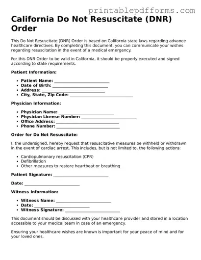 California Do Not Resuscitate Order Document