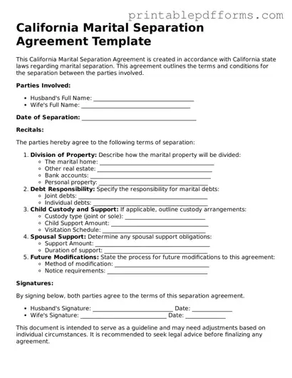 California Marital Separation Agreement Document
