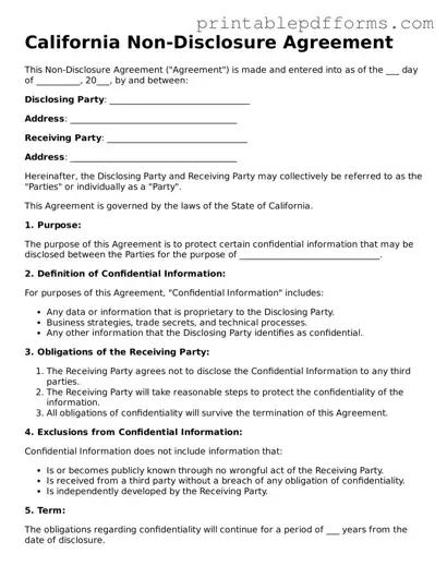 California Non-disclosure Agreement Document