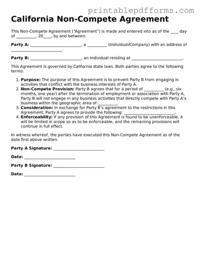 California Non-compete Agreement Document