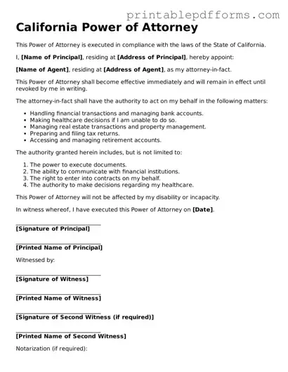 California Power of Attorney Document