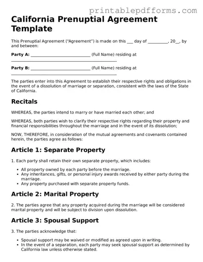 California Prenuptial Agreement Document