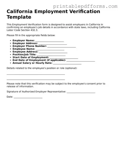 California Employment Verification Document