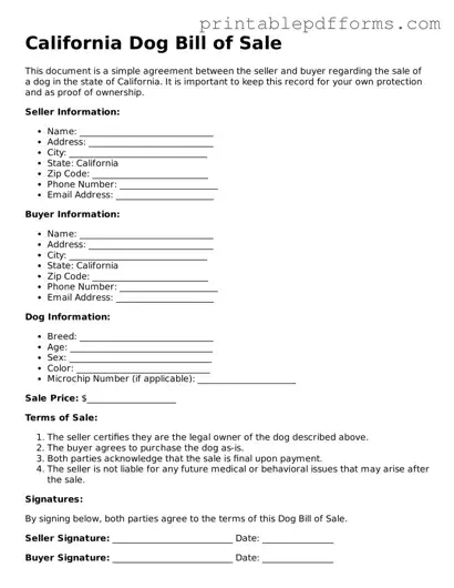 California Dog Bill of Sale Document