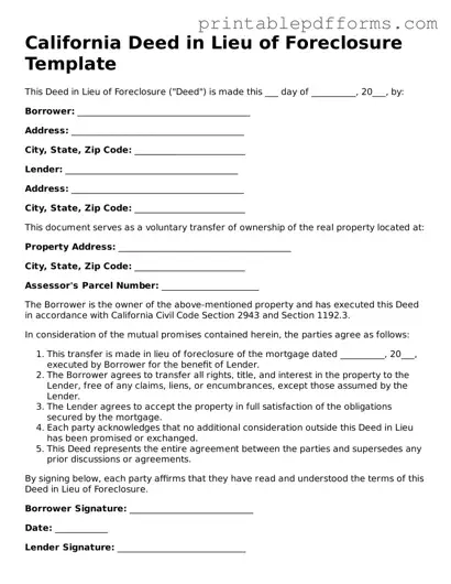California Deed in Lieu of Foreclosure Document