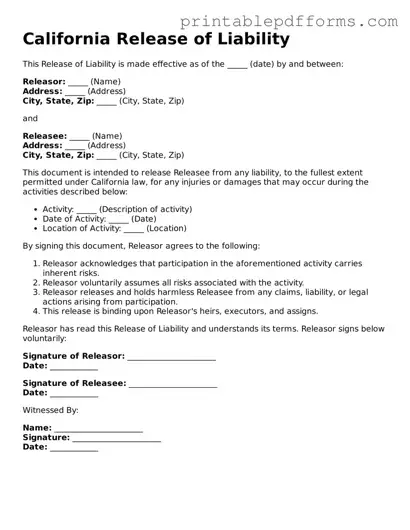 California Release of Liability Document