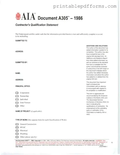 Fill a Valid AIA A305 Form