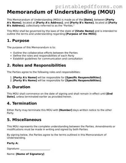 Blank Memorandum of Understanding Form