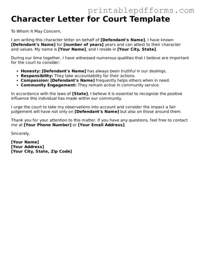 Blank Character Letter for Court Form