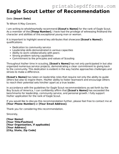 Blank Eagle Scout Letter of Recommendation Form