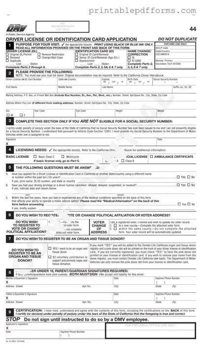 Fill a Valid Ca Dmv Dl 44 Form