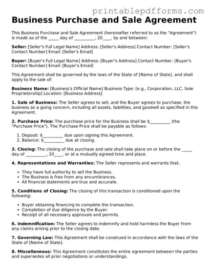 Blank Business Purchase and Sale Agreement Form