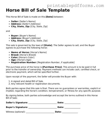 Blank Horse Bill of Sale Form