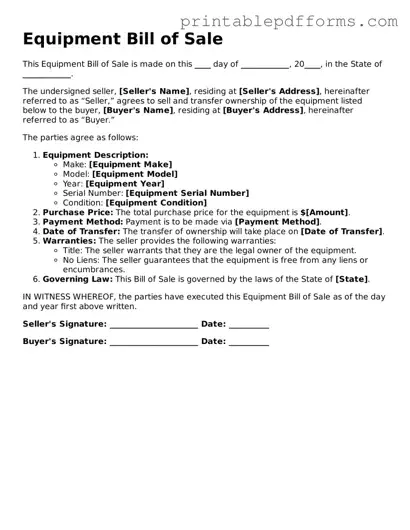 Blank Equipment Bill of Sale Form