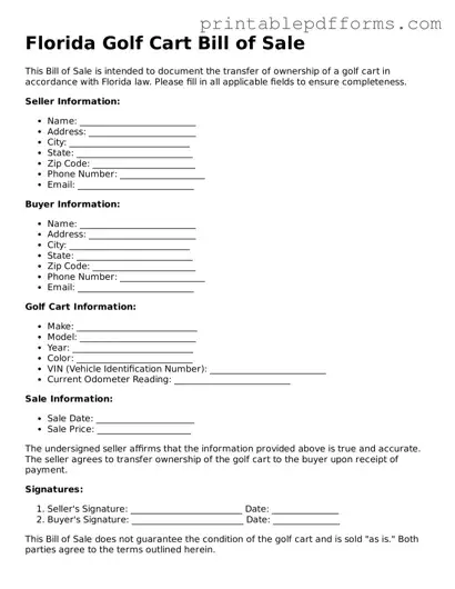 Florida Golf Cart Bill of Sale Document