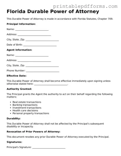Florida Durable Power of Attorney Document