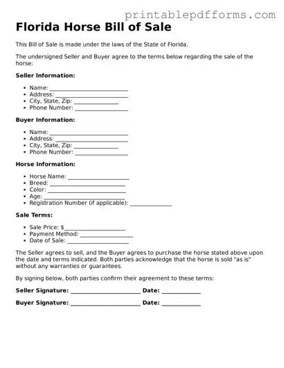 Florida Horse Bill of Sale Document