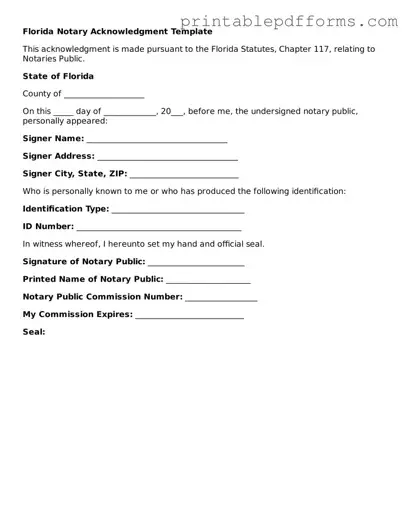 Florida Notary Acknowledgement Document