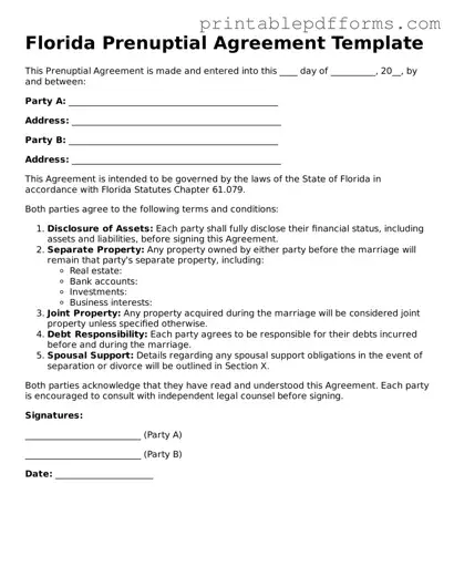 Florida Prenuptial Agreement Document