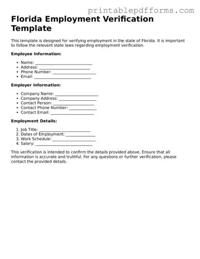 Florida Employment Verification Document
