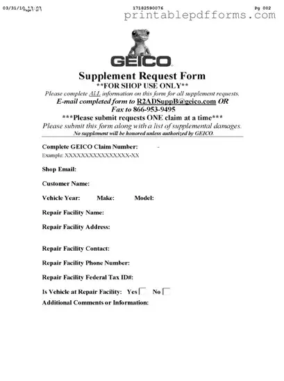 Fill a Valid Geico Supplement Request Form