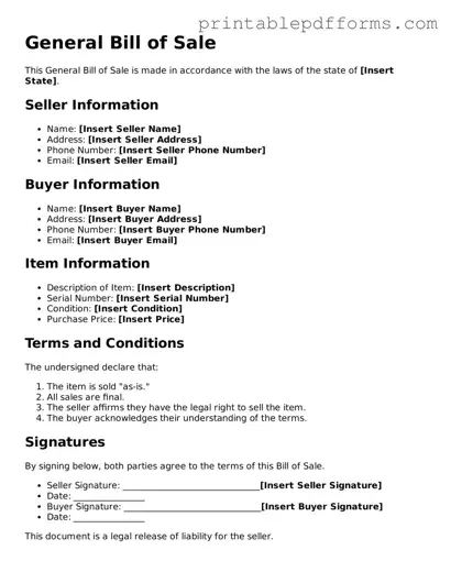 Blank General Bill of Sale Form