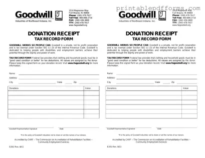 Fill a Valid Goodwill donation receipt Form