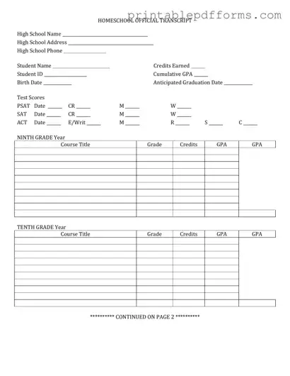 Fill a Valid High School Transcript Form