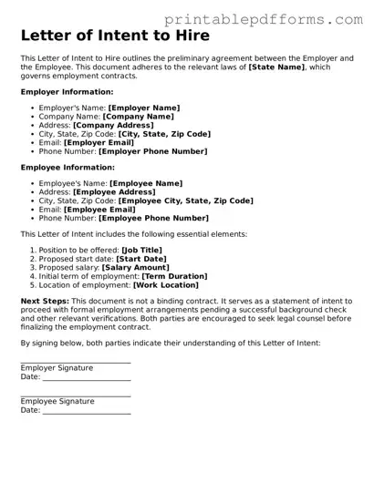 Blank Letter of Intent to Hire Form