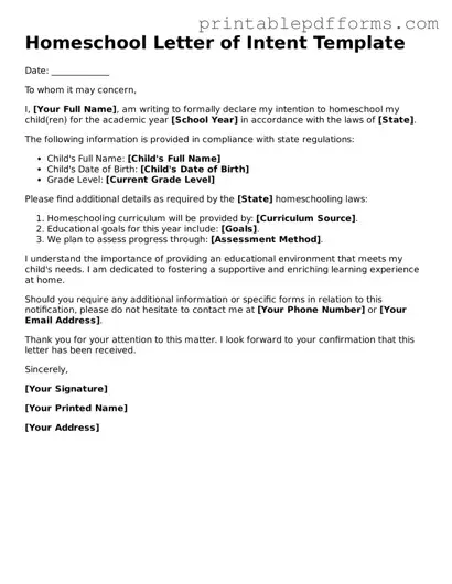 Blank Homeschool Letter of Intent Form