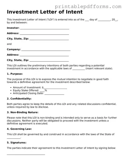Blank Investment Letter of Intent Form