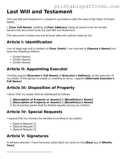 Blank Last Will and Testament Form