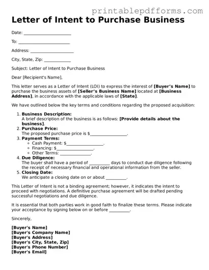 Blank Letter of Intent to Purchase Business Form