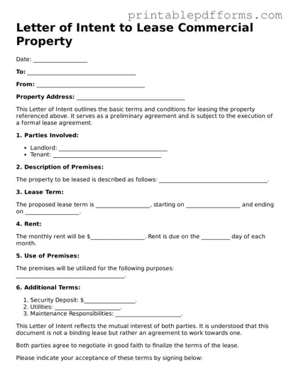 Blank Letter of Intent to Lease Commercial Property Form