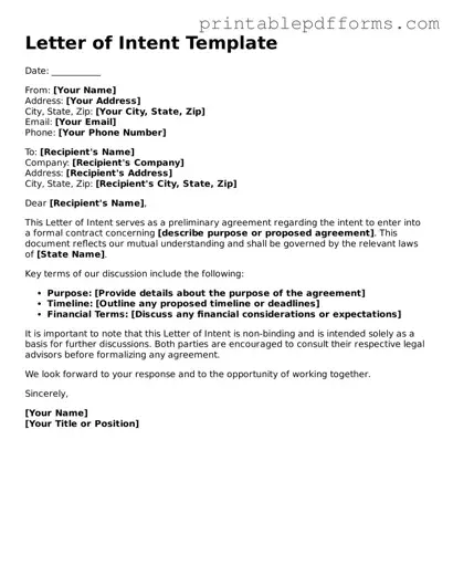 Blank Letter of Intent Form