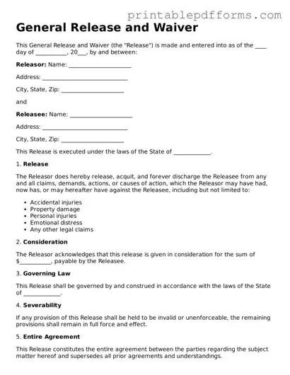 Blank General Release and Waiver Form